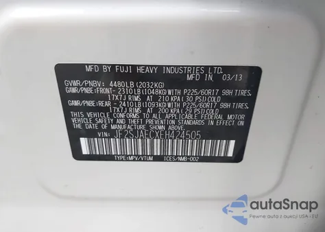 2014 Subaru Forester 2.5I Premium from USA, damaged, VIN JF2SJAECXEH424505